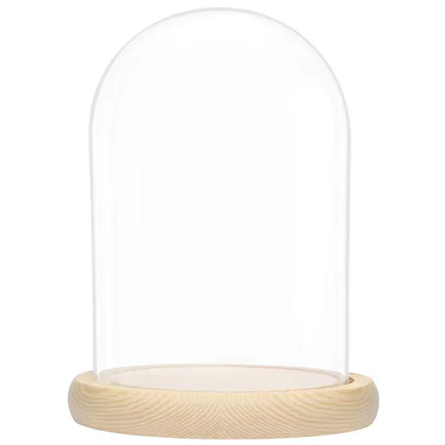Glasglocke mit Holzboden - 20cm hohe Glaskuppel - Sonstige Dekoration, stilvolle Glasglocke mit edlem Holzboden, perfekt für die Präsentation von Pflanzen oder besonderen Objekten.