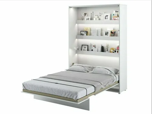 yourhouse24 Schrankbett Bed Concept - Vertikal Gästebett in Weiß Hochglanz - Kompaktes Wandklappbett für vielseitige Nutzung, ideal für kleine Räume und Gäste, mit vertikaler Klappmechanik und einer Liegefläche von 140 cm.