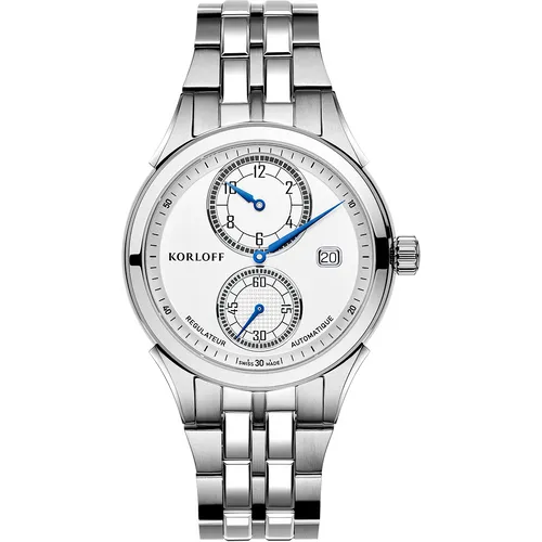 Korloff 04WA1470009 Automatik Regulator - Elegante Herren Uhr in Weiß und Silber - Armbanduhren: Hochwertige Automatik-Uhr aus Edelstahl mit präzisem Regulator-Mechanismus für stilbewusste Herren.