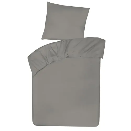 DoubleDry Bettwäsche 135x200 Set - 100% Baumwolle Bettbezug 135x200 cm + 1 Kissenbezug 80x80 cm, Bettwäsche 2-teilig mit Reißverschluss - bettbezüge(Grau)