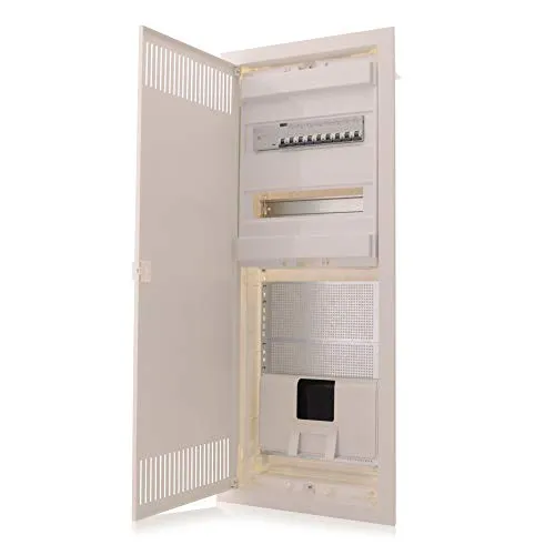 Intratec Multimediaverteiler & Sicherungskasten Kombi Unterputz 842x346x92mm 2-reihig für 24+4 Module Verteiler IP30 Stahltür Kommunikationsverteiler Weiß (RAL 9003)