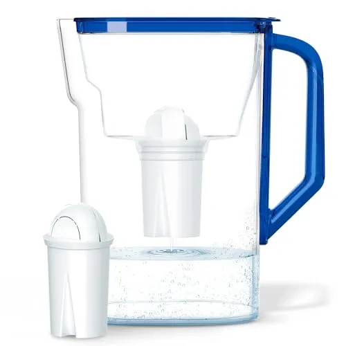 Wessper Wasserfilterkanne 2.7 L | Ersatz für Aquaphor Standard, Brita Classic, Dafi Classic | für Kühlschranktür mit manueller Filterverschleißanzeige | Wasserfilterkanne + Wasserfilter – Blau