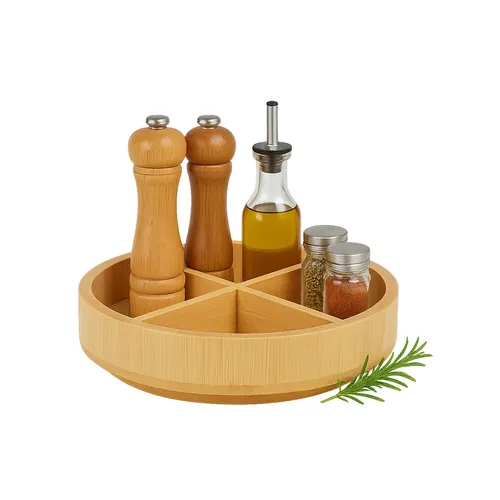 Drehteller Lazy Susan Gewürz Organizer Drehtablett Drehscheibe Drehplatte Bambus