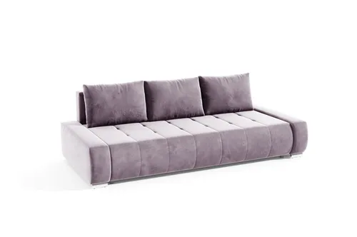 Sofa 3-Sitzer VOGAR mit Schlaffunktion in Lila - Modernes 3-Sitzer Sofa mit Schlaffunktion, ideal für Ihr Wohnzimmer. Hochwertiger Stoff in Lila, bequem und stilvoll, mit einer Sitztiefe von 65 cm.