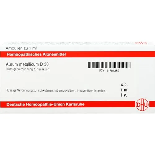 Aurum Metallicum D30 Ampullen 8 ML - Homöopathisches Arzneimittel zur Injektion, ideal für individuelle Therapien. Enthält flüssige Verdünnung für subkutane, intramuskuläre und intravenöse Anwendungen.