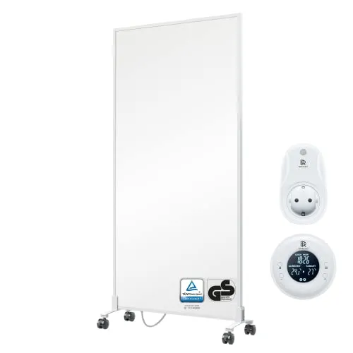 BR Bringer Infrarotheizung Standgerät 1200 Watt - Energiesparend & Mobil - Elektroheizkörper mit CarbonCrystal Heizelement für schnelle Wärmeverteilung, ideal für Asthmatiker. Inkl. Thermostat, Fernbedienung und 5 Jahre Garantie!