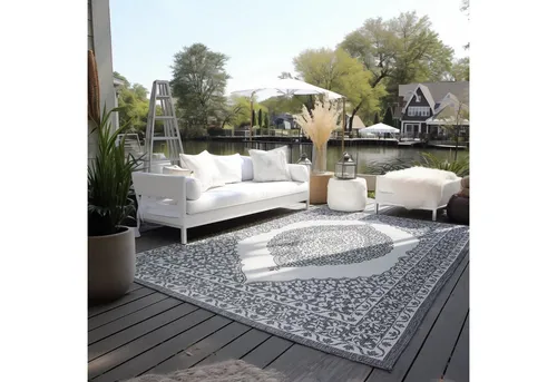 Xxxl Outdoorteppich Gemini, Silber, Weiß, 200x290 cm - Teppiche & Böden, Outdoorteppiche – wasserabweisend, schmutzabweisend und beidseitig verwendbar für einladende Außenbereiche.