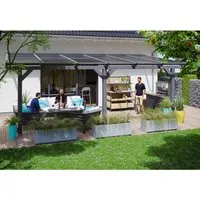 Skan Holz Terrassenüberdachung Andria 648 x 300 cm - Hochwertige Terrassenüberdachung aus Leimholz mit stabilen Polycarbonat-Doppelstegplatten. Ideal für wettergeschützte Terrassen und einfach zu montieren.