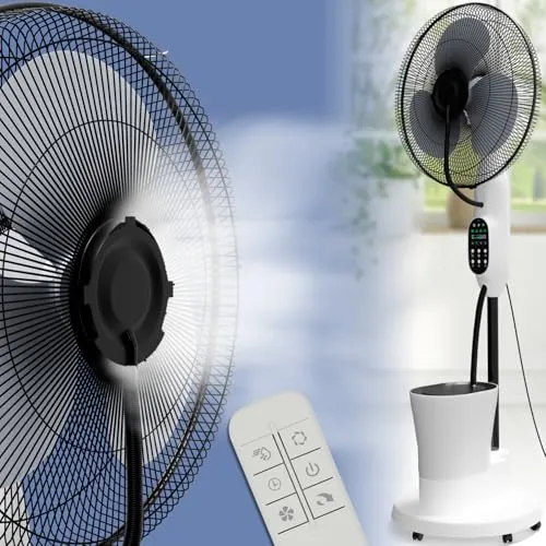 Leiser Ventilator mit Wasserkühlung - 75W Standventilator - Ventilatoren mit 3 Geschwindigkeitsstufen und Luftbefeuchtung für optimale Luftqualität. Ideal für Schlafzimmer, Wohnzimmer oder Büro mit Fernbedienung und schwenkbarer Funktion.