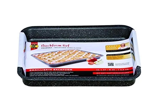 Karl Krüger Hagenau Backform, Emaille, Granit-Optik, 37 x 30 x 4.5 cm