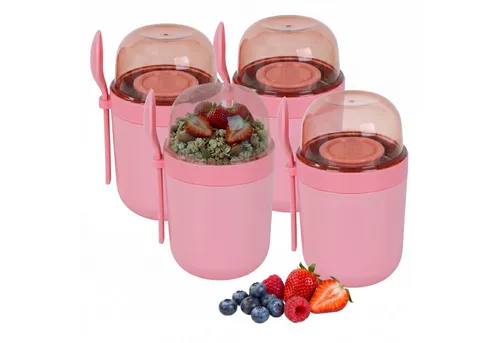 relaxdays Müslibox Müslibecher to go 4er Set, Kunststoff, Pink