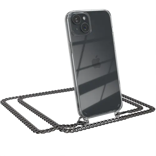 Für Apple iPhone 15 Plus Case Handyhülle zum Umhängen Kordel Tasche Kette Grau