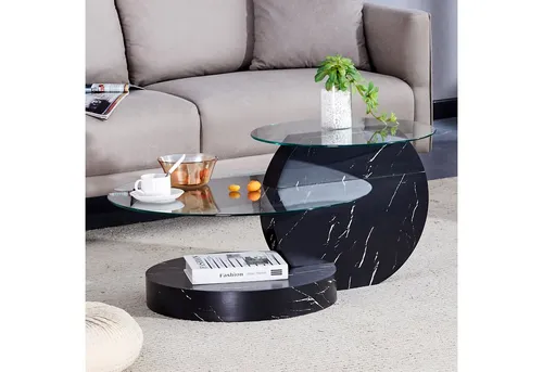 Okwish Couchtisch Transparent aus Holzwerkstoff – Modern und Praktisch - Eleganter Couchtisch mit runder Glasplatte in Transparent. Ideal für ein aufgeräumtes Wohnzimmer dank praktischer Ablageflächen und stabiler Konstruktion aus Holzwerkstoff.