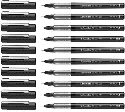 Schneider Xtra 805 Tintenroller (Röhrchenspitze aus Edelstahl, 0,5 mm) 10er Packung schwarz
