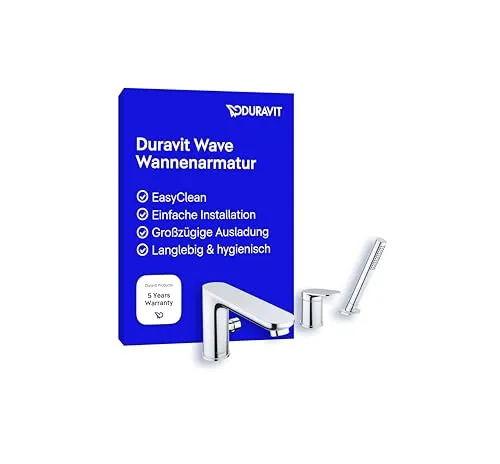 Duravit Wave 3-Loch Wannenarmatur - Armaturen mit eleganter chrom glänzender Oberfläche, nachhaltiger Keramikkartusche für Langlebigkeit und erhöhten Waschkomfort dank großzügiger Ausladung.