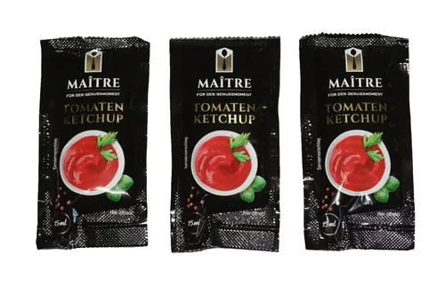 Maitre Tomaten Ketchup 20 x 15 ml Portionen - Praktische 15 ml Portionspackungen, ideal für unterwegs oder zum Verfeinern von Snacks. Perfekt für Grillpartys und schnelle Mahlzeiten.