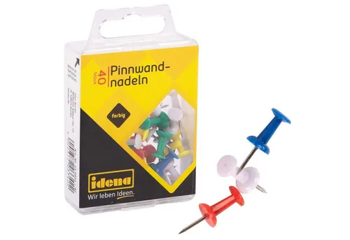 Idena Stecknadeln Idena 334032 - Pinnwandnadeln, 40 Stück, farbig sortiert, für Pinnwänd