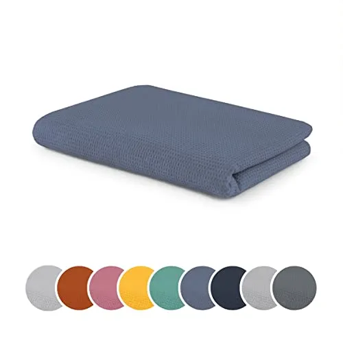 sleepling Kuscheldecke Waffeloptik, Sofadecke, hautsympathisch, temperaturregulierend, 100% Baumwolle, Ökotex Made in Green 100, waschbar, 150 x 200 cm, himmelblau