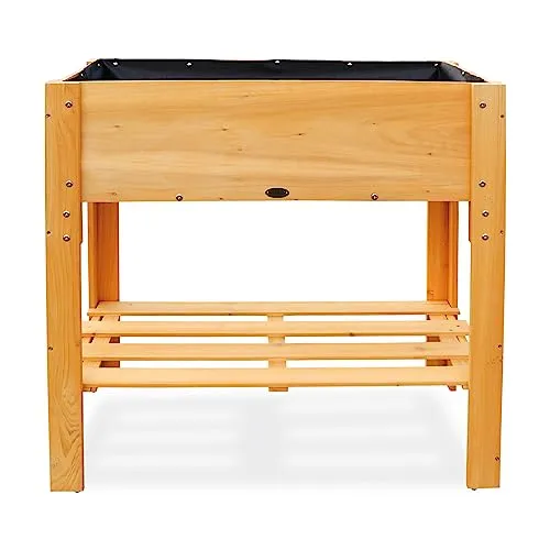 HABAU Hochbeet Hanna, Hellbraun, 80 x 40 x 79 cm - Hochbeete-Kit mit Vlies und Ablagefläche, ideal für rückenschonendes Gärtnern und vielseitig für Balkon, Terrasse oder Garten.
