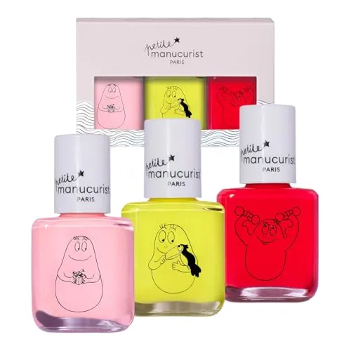 Manucurist Barbapapa Nagellack Kinder Set auf Wasserbasis – 3 ungiftige Nagellacke in Rosa, Gelb, Rot – Kinder-Make-up – Weihnachtsgeschenke – Geschenke Weihnachten - Geschenk Mädchen ab 3 Jahren