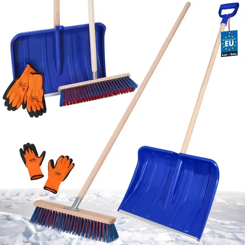 KOTARBAU® Set Schneeschaufel mit Holzstiel 135 cm Straßenbesen 43 cm + Handschuhe Schneeschieber Snow Shovel Schneeräumer Gartenbesen mit Stiel draußen Schneeschaufel Auto Holz Stiel zur Schneeräumung