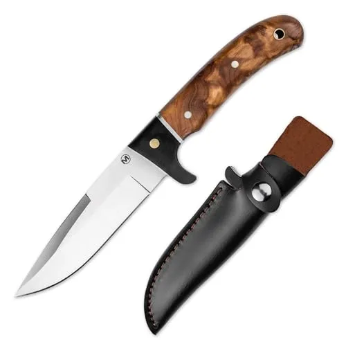 BÖKER MAGNUM® Elk Hunter - Hochwertiges Jagdmesser mit Lederscheide - Klappmesser mit extrem scharfer Droppoint-Klinge und sicherem Parierelement, ideal für Jäger und Outdoor-Enthusiasten. Edles Design und perfekte Geschenkidee in schwarzer Box!
