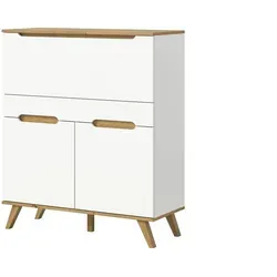 xonox.home Wohnzimmer Stockholm Sekretär - Weiß mit Nox Oak Akzenten - Sekretär in Weiß mit 1 Schubkasten und 3 variablen Einlegeböden für flexiblen Stauraum. Ideal für ein aufgeräumtes und stilvolles Wohnzimmer. Zeitloses Design, pflegeleicht und nachhaltig produziert.