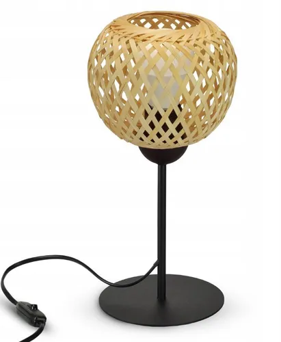 Luxolar Tischlampe Aus-Schalter Boho Nachttischlampe E27 60W – Bambus natürliches Design