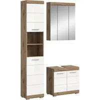 Badezimmer Wave 3-tlg. Eiche/Weiß - Badmöbel-Set in eleganter Eiche/Weiß, ideal für stilvolle Badezimmer mit optimaler Stauraumnutzung.