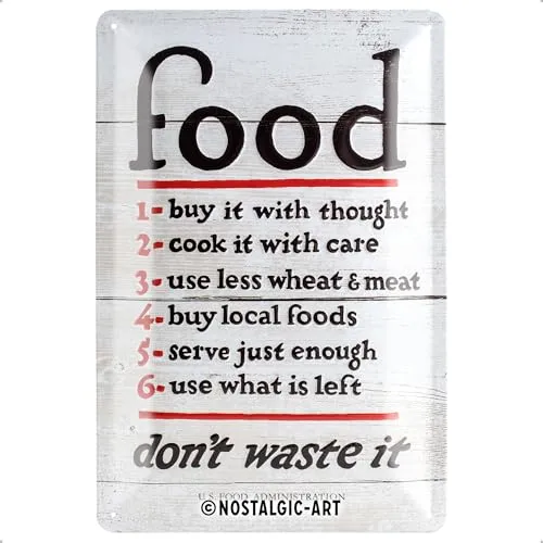 Nostalgic-Art Retro Blechschild, Food Don’t Waste It – Geschenk-Idee für die Küche, aus Metall, Vintage-Design zur Dekoration, 20 x 30 cm