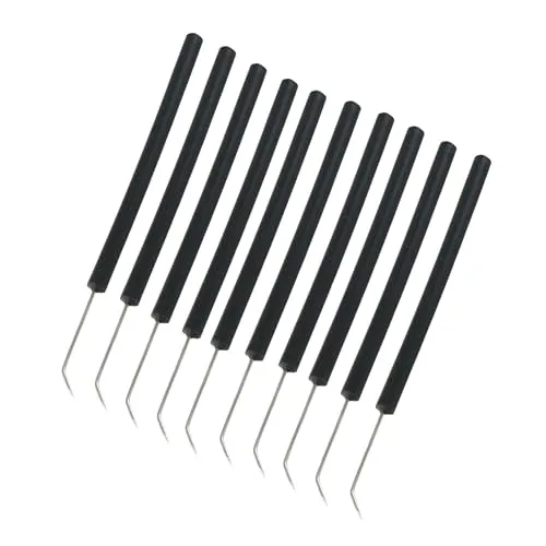 10x Präpariernadel mit Kunststoffgriff, gebogen, spitz - Präparier Nadel