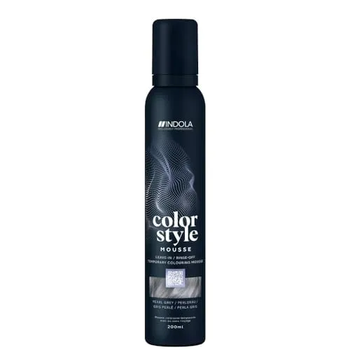 Indola Profession Color Style Mousse Perlgrau 200 ml - Veganes Styling-Mousse für voluminöse Frisuren und temporäre Haarfarbe. Schützt das Haar vor Hitzeschäden und sorgt für einen natürlichen Halt. Ideal für kreative Farbservices im Salon oder zu Hause.