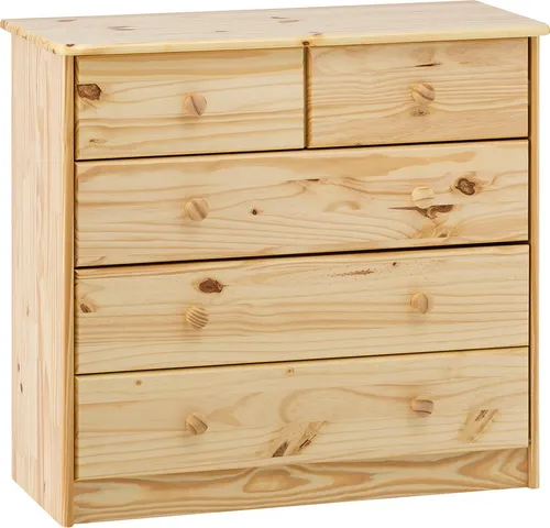 Möbilia Kommode | 5 Schubladen aus massivem Kiefernholz - Kommode mit 5 Schubladen, aus massivem Kiefernholz gefertigt, pflegeleichte Oberfläche, ideal für kleine Räume oder Kinderzimmer.