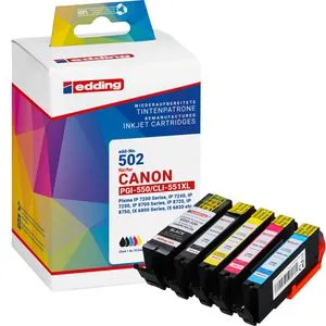 Edding Tinte EDD-502 für Canon PGI-550PGBK XL + CLI-551 XL - Druckerpatronen, umweltfreundlich und recycelt, mit XL Druckleistung für hochwertige Ausdrucke in schwarz, cyan, magenta und gelb.