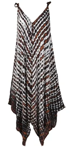 Boho Batik Jumpsuit - Sommer Overall in Weiß/Braun - Kategorie: Hosen, Fair gehandelt in Indonesien und aus 100% Viskose, ideal für lässige Sommerlooks.
