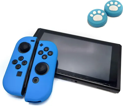 Thumbgrips - Hoesjes & Skins + Thumb Grips voor Nintendo Switch 1 - Performance Gaming Case - Soft Grip Covers - Anti-Slip Joy-Con Controller Accessoires - Lichtblauw + Pootjes Lichtblauw met Wit -