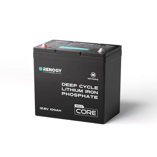 Renogy 12.8V 100Ah Lithium LiFePO4 Batterie mit Selbstheizung DuoHeat Tech, integriertes 100A BMS im Mini-Format Akku, über 5000+ Zyklen Batterien für Eisfischen Wohnmobile Hütten Off-Grid Systeme