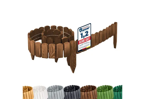 Garronda Zaun Rasenkante Holz Beeteinfassung 200 x 8 cm - Flexible Holzzaun-Rasenkante für stilvolle Gartenabgrenzung. Wetterbeständig und einfach zu installieren, ideal zur Definition von Beeten und Pflanzen.