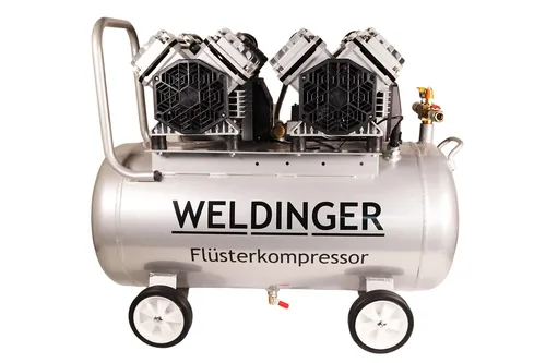 Flüsterkompressor FK380 Alu pro 3000 W - WELDINGER - Ölfreier Kolbenkompressor mit 50l Aluminiumtank und leisen 3-12 bar, ideal für werkstatttaugliche Anwendungen und DIY-Projekte.