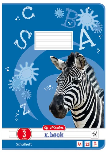 herlitz Schulheft x.book Lineatur 3 liniert DIN A4 ohne Rand, 32 Blatt, 1 St.