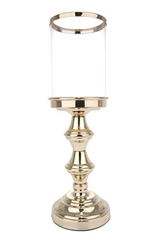 GILDE Windlicht mit Glas Gold mit Spiegelplatte, Glas 10 x 15cm L=11,0 cm B= 11,0 cm H= 36,0 cm 65438