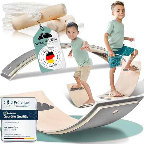 Balance Board Wackelbrett aus Holz 82 cm für Kinder & Erwachsene - Balancekissen & -boards – Ideal für Fitness und Koordinationstraining, robustes Buchenholz, geeignet für Indoor und Outdoor, bis 100 kg belastbar.