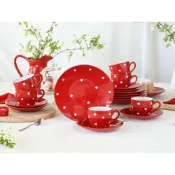 CreaTable, 24594, Polka Dots Bunt, Kaffeeservice 18-tlg, Steinzeug