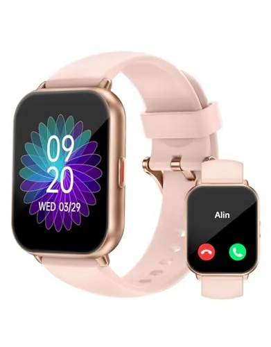 RUIMEN Smartwatch mit Telefonfunktion,Smartwatch für Damen 1.85'' HD Screen Fitnessuhr mit SpO2-Überwachung Pulsuhr Schlafmonitor Schrittzähler Uhr 110+ Trainingsmodi für Android iOS (2 Bänder)