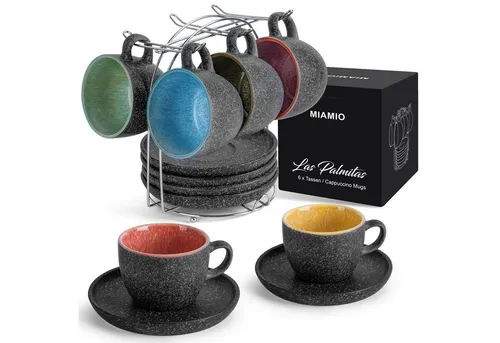 MiaMio Cappuccinotasse Set 6-teilig mit Untertassen - Cappuccinotassen Set aus Keramik, spülmaschinenfest und mikrowellengeeignet, ideal für Café-Genuss zu Hause oder als Geschenk.
