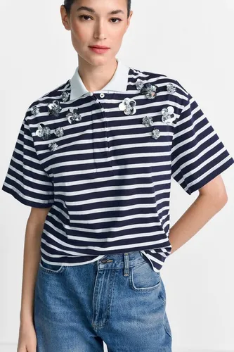 RICHROYAL Poloshirt mit Blumen-Applikationen in Blau (S) - Stylisches Poloshirt aus 100% Baumwolle mit Blumen-Applikationen. Ideal für legere Anlässe, bequem und pflegeleicht durch Maschinenwäsche. Perfekt für einen entspannten Look!