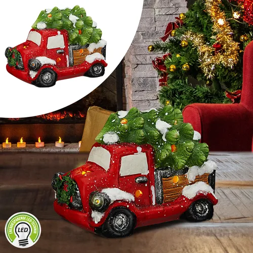 LED Truck Weihnachtsbaum Schnee 21x16x11 warmweiß Weihnachten Batterie Tischdeko