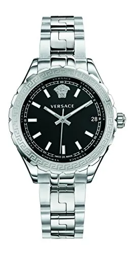 Versace V12020015 Hellenyium Damen Uhr 35mm - Elegant in Silber/Schwarz - Damenuhren mit hochwertigem Edelstahlgehäuse, kratzfestem Saphirglas und wasserdicht bis 5 ATM – ideal für stilvolle Auftritte im Alltag.