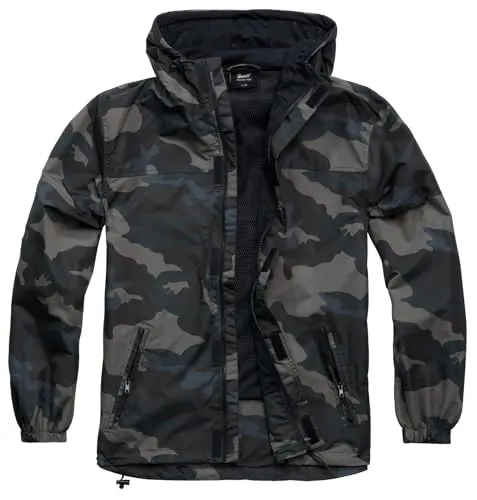 Brandit Summer Frontzip Windbreaker XXL in Dark Camo - Funktionsjacke, wind- und wasserabweisend mit Mesh Innenfutter und praktischen Reißverschlusstaschen für optimalen Tragekomfort.