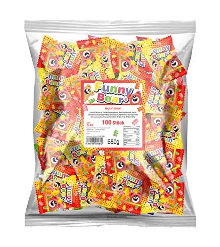 Tise Funny Bear Gummibärchen 680g - Fruchtgummi Spaß für jede Party - Fruchtgummis/Lakritze mit 100 einzeln verpackten Bären, perfekt für Feiern und als süße Überraschung!
